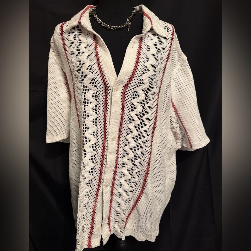 Hollister White and Red Knit Casual Shirt